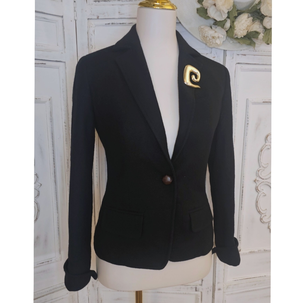 J. Crew Black Wool Single Breasted Herringbone Classic Blazer